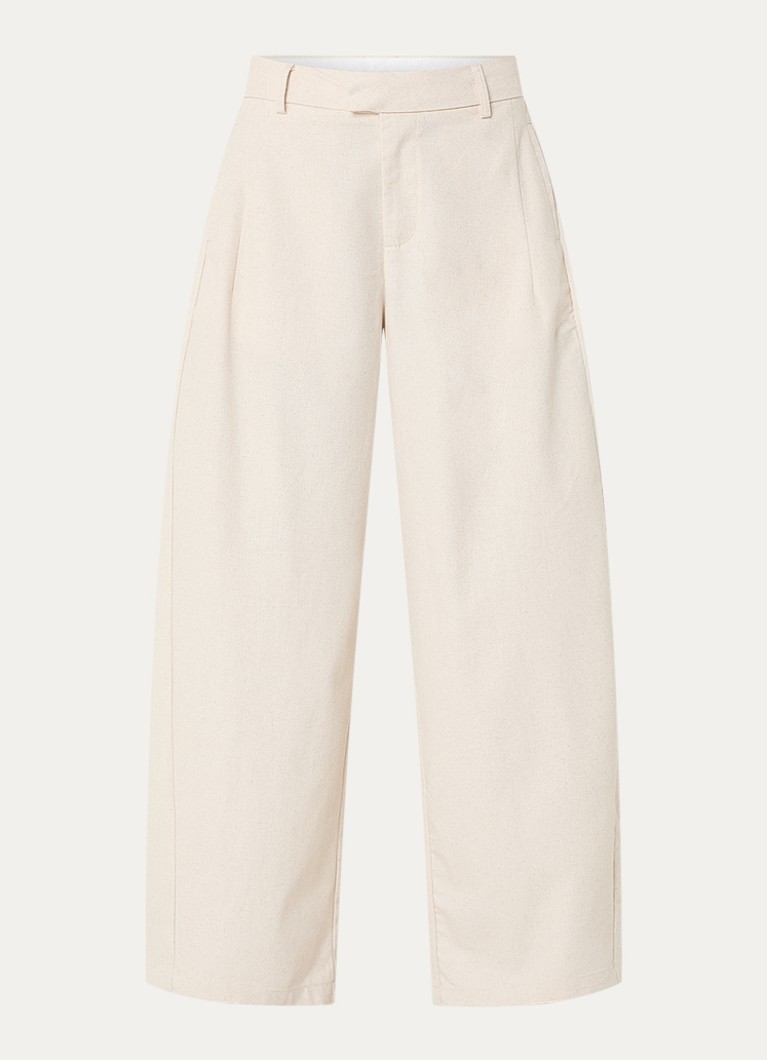 Neo Noir Dames High waist wide fit broek in linnenblend met steekzakken in de kleur Gebroken wit, maat: 36