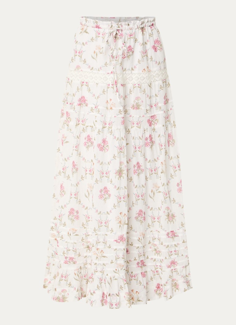 Neo Noir Dames Fippo maxi rok met bloemenprint en details van kant in de kleur Wit, maat: 36