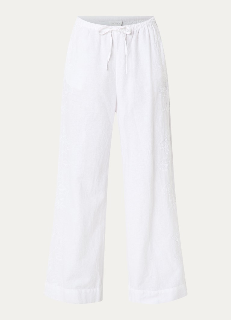 Neo Noir Dames Heifa high waist wide fit pantalon met borduring in de kleur Wit, maat: 40