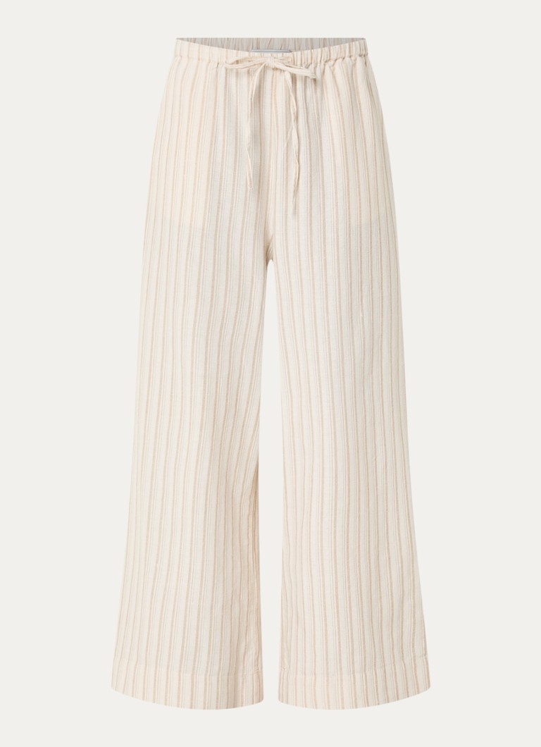 Neo Noir Dames Heifa high waist wide fit broek in linnenblend met streepprint in de kleur Zand, maat: 34