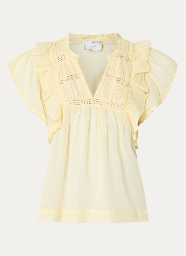 Neo Noir Dames Jayla semi-transparante top in de kleur Lichtgeel, maat: 42