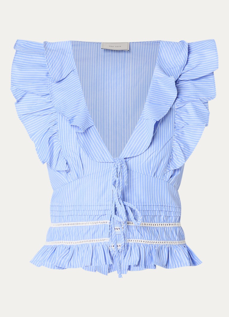 Neo Noir Dames Jolia top met streepprint en volant in de kleur Lichtblauw, maat: 42