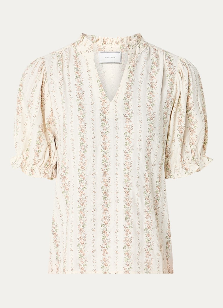 Neo Noir Dames Odesa blouse met bloemenprint en volant in de kleur Gebroken wit, maat: 34