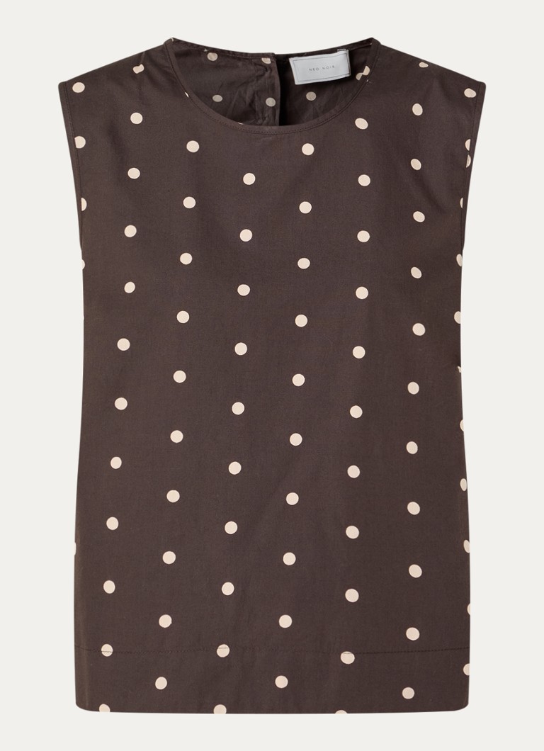 Neo Noir Dames Polly mouwloze top met stippenprint in de kleur Donkerbruin, maat: 42