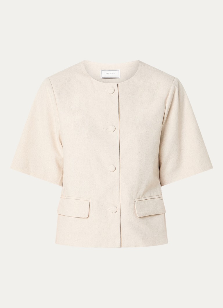 Neo Noir Dames Rory cropped blazer in linnenblend met ronde hals in de kleur Gebroken wit, maat: 34