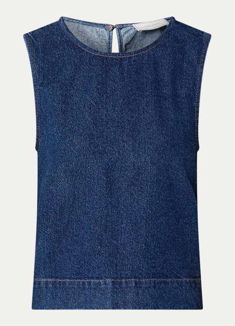 Neo Noir Dames Svetlana top van denim met strikdetail in de kleur Indigo, maat: 42