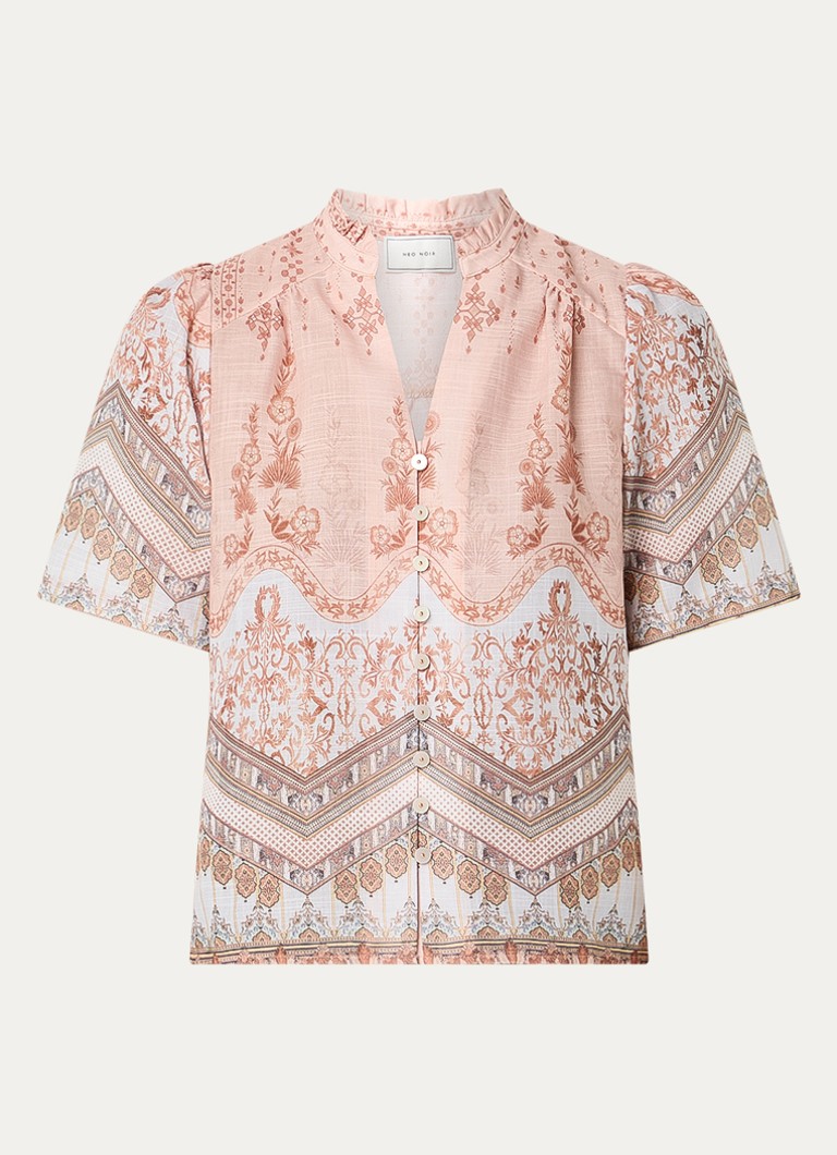Neo Noir Dames Torana blouse met bloemenprint in de kleur Abrikoos, maat: 40