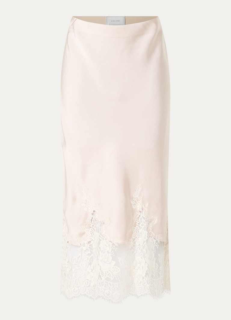 Neo Noir Dames Yelina midi rok van satijn met details van kant in de kleur Creme, maat: 42