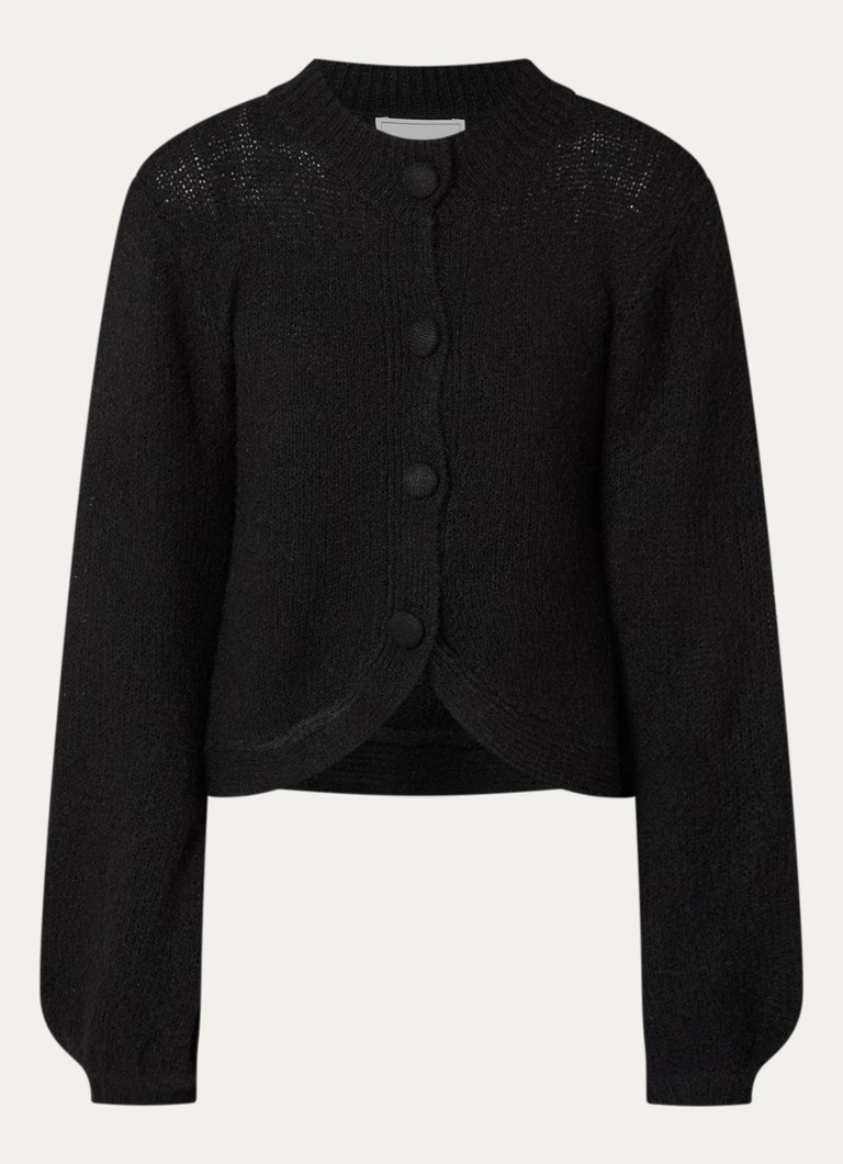 Neo Noir Dames Gio grofgebreid vest in wolblend met ballonmouw in de kleur Zwart, maat: 34