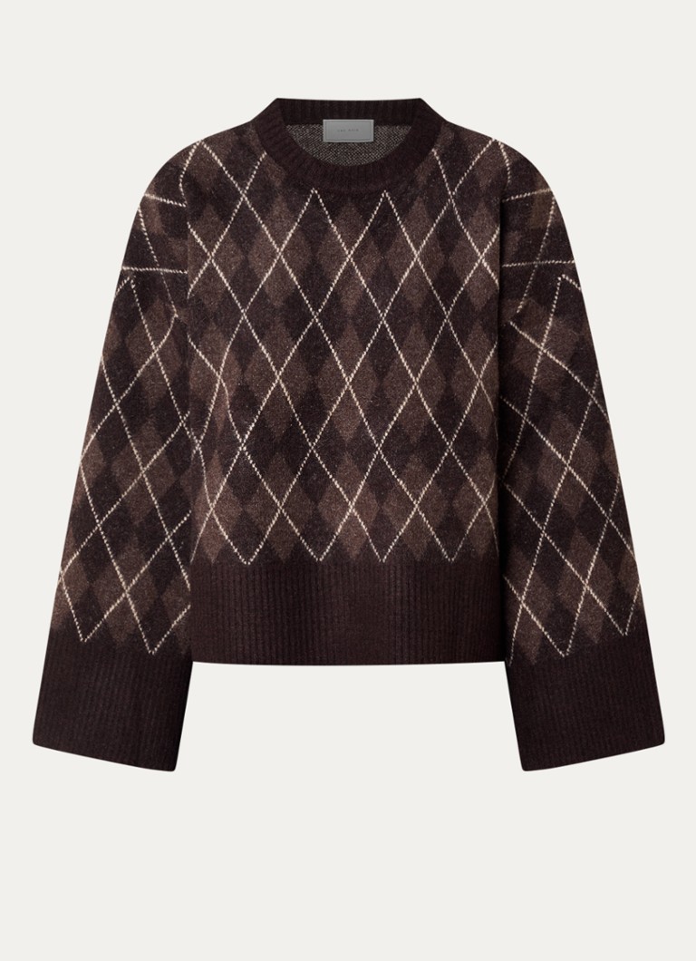 Neo Noir Dames Kick fijngebreide pullover in wolblend met ruitdessin in de kleur Donkerbruin, maat: 42