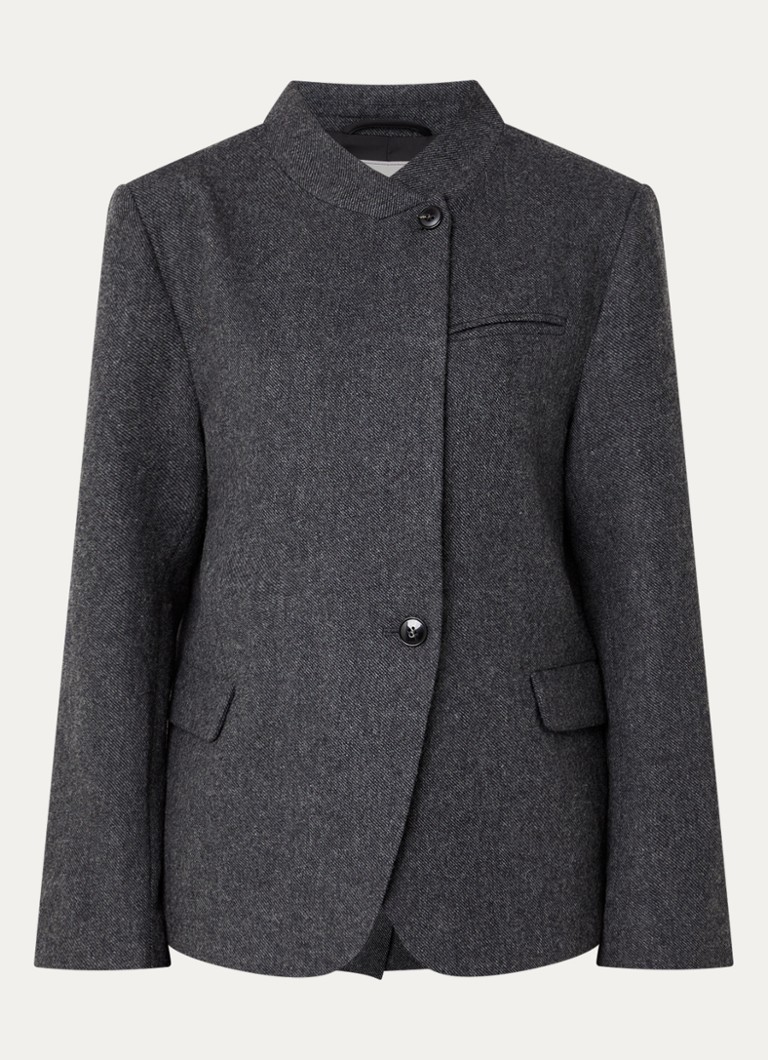 Neo Noir Dames Nerine blazer in wolblend met klepzakken in de kleur Antraciet, maat: 36
