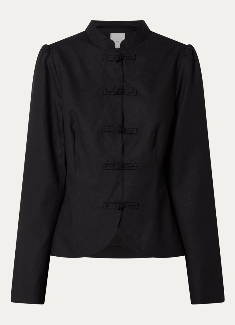 Neo Noir Dames Blazer in linnenblend met pofmouw in de kleur Zwart, maat: 34