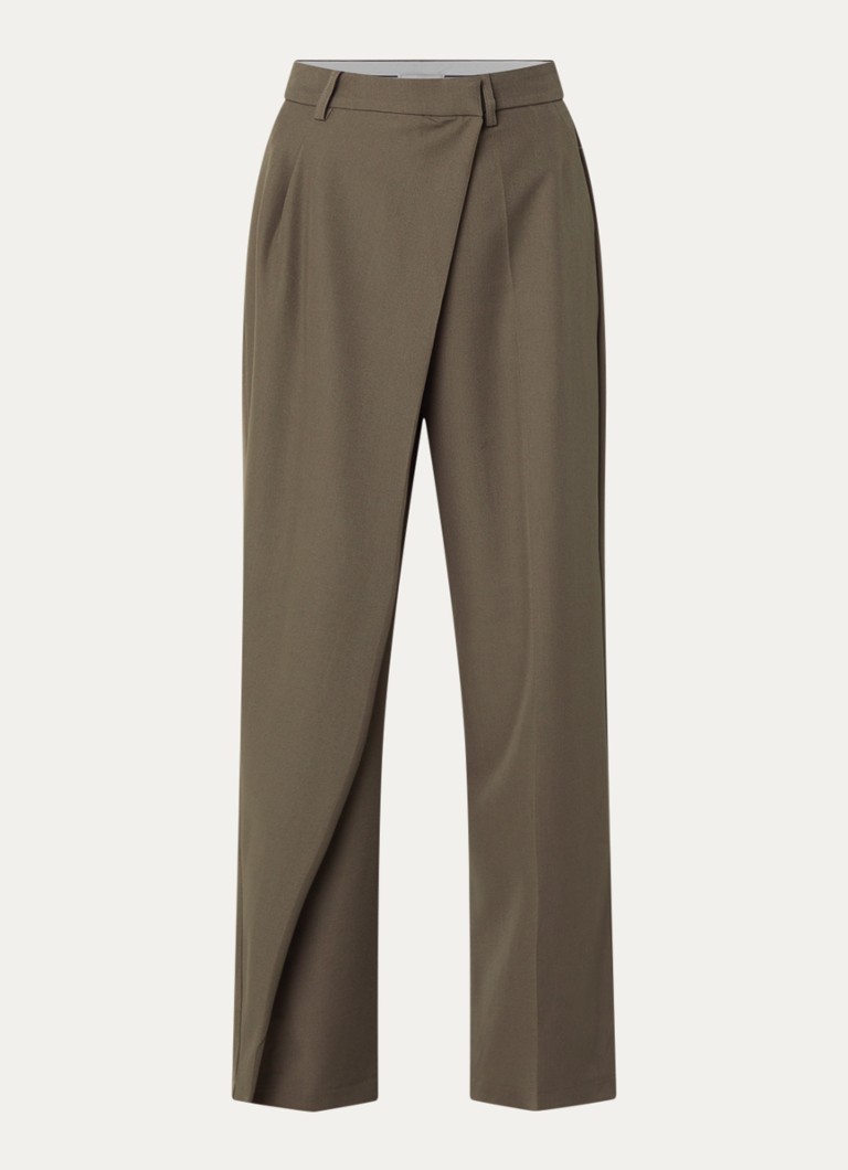 Neo Noir Dames Calina high waist straight fit pantalon met overslag in de kleur Donkerbruin, maat: 40