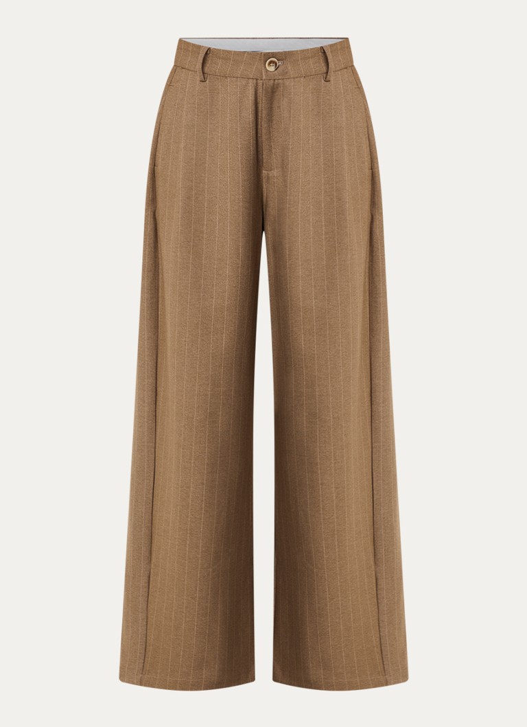 Neo Noir Dames Essial high waist wide fit broek met streepprint in de kleur Lichtbruin, maat: 34