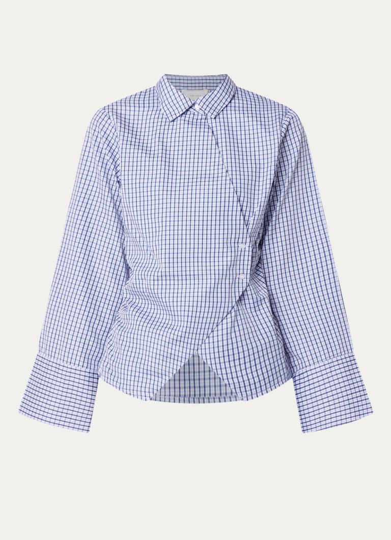 Neo Noir Dames Fenli blouse met ruitdessin en asymmetrische zoom in de kleur Blauw, maat: 38