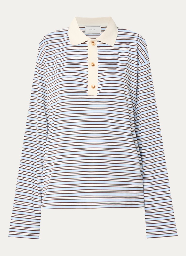 Neo Noir Dames Lirenne polo met streepprint in de kleur Lichtblauw, maat: 42