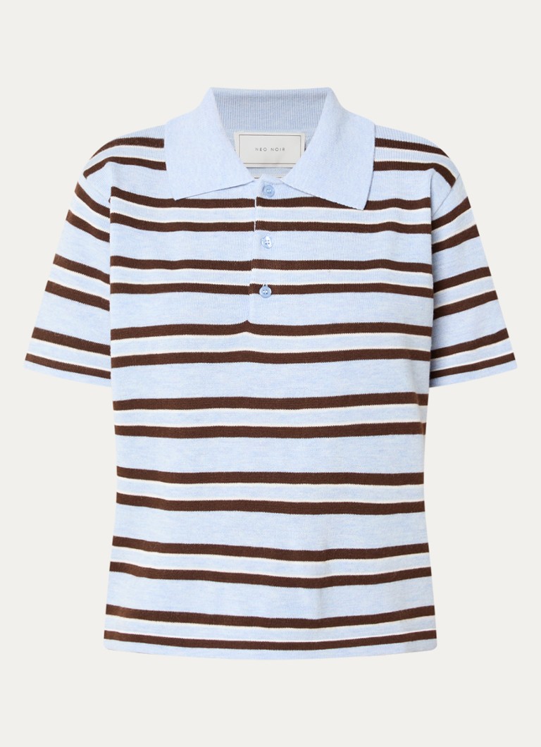 Neo Noir Dames Mulanni fijngebreide polo in wolblend met streepprint in de kleur Lichtblauw, maat: 36