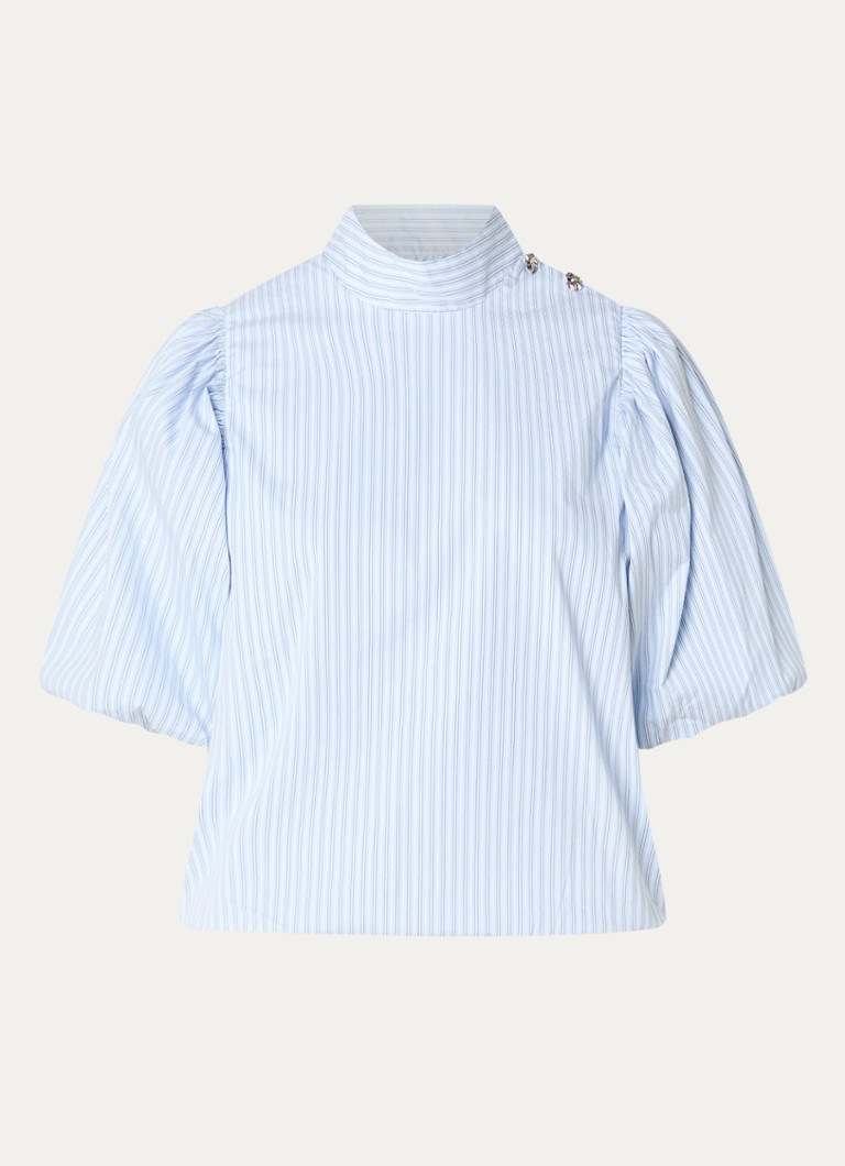Neo Noir Dames Parisa tuniek met streepprint en pofmouw in de kleur Lichtblauw, maat: 40