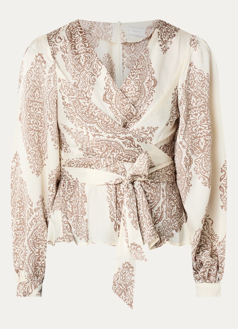 Neo Noir Dames Rista blouse met paisley dessin en strikceintuur in de kleur Ivoor, maat: 42