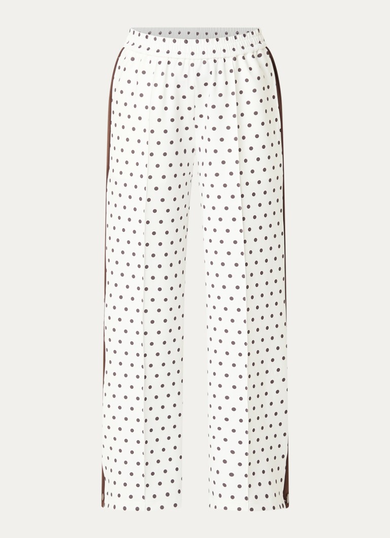 Neo Noir Dames Meggie high waist straight fit trackpants met stippenprint in de kleur Gebroken wit, maat: 38