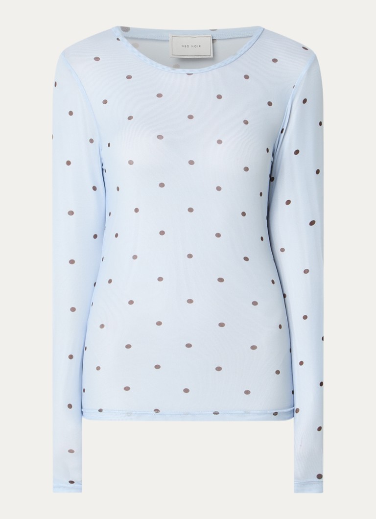 Neo Noir Dames Ella Space semi-transparante top van mesh met stippenprint in de kleur Lichtblauw, maat: 38