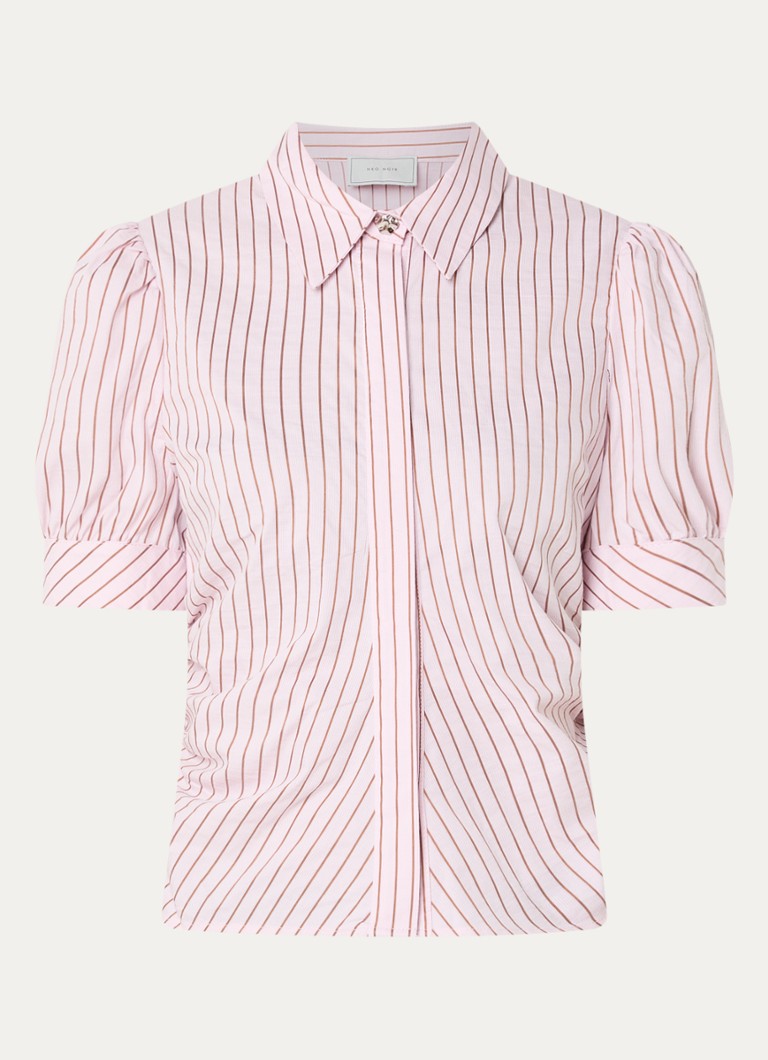 Neo Noir Dames Frannie blouse met streepprint en ballonmouw in de kleur Lichtroze, maat: 34