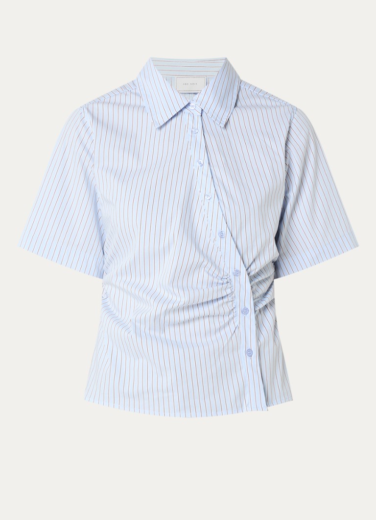 Neo Noir Dames Hazel Stripe asymmetrische blouse met streepprint in de kleur Lichtblauw, maat: 34