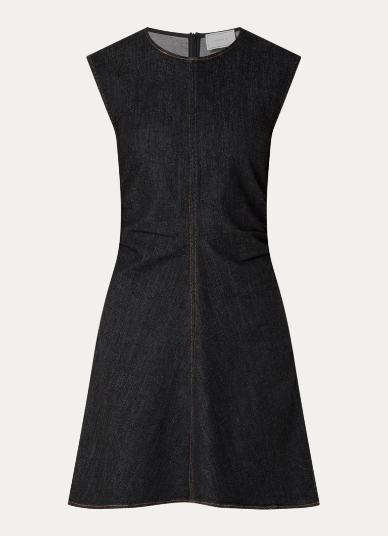 Neo Noir Dames Jubi mini jurk van chambray met plooidetail in de kleur Donkerblauw, maat: 34