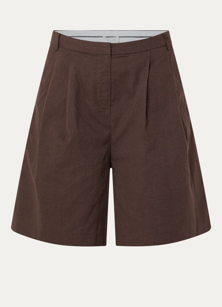 Neo Noir Dames Nika high waist wide fit pantalon in linnenblend in de kleur Donkerbruin, maat: 38