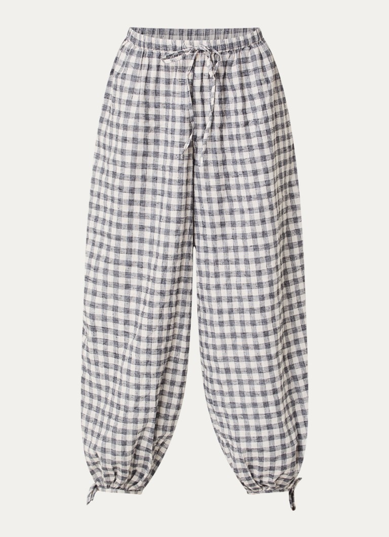 Neo Noir Dames Roxane high waist balloon fit broek met ruitdessin en steekzakken in de kleur Zwart, maat: 42