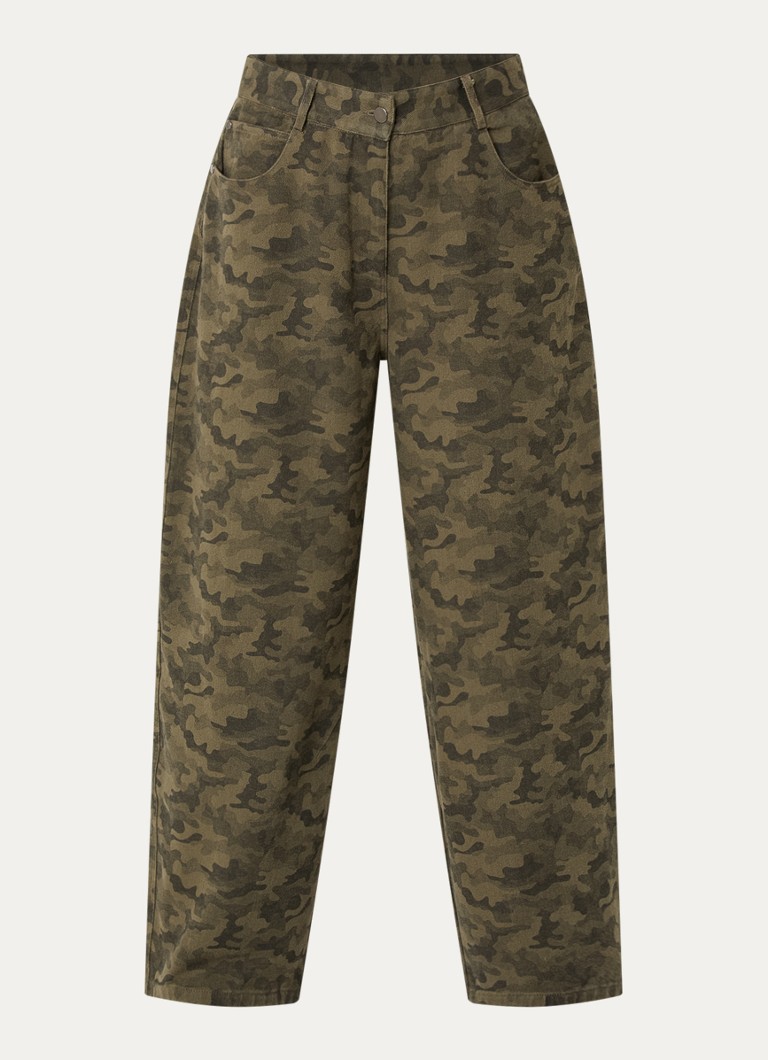 Neo Noir Dames Haven high waist tapered fit broek met camouflageprint in de kleur Legergroen, maat: 38