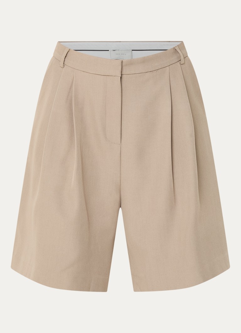 Neo Noir Dames Nika high waist loose fit korte pantalon met plooidetail in de kleur Beige, maat: 42