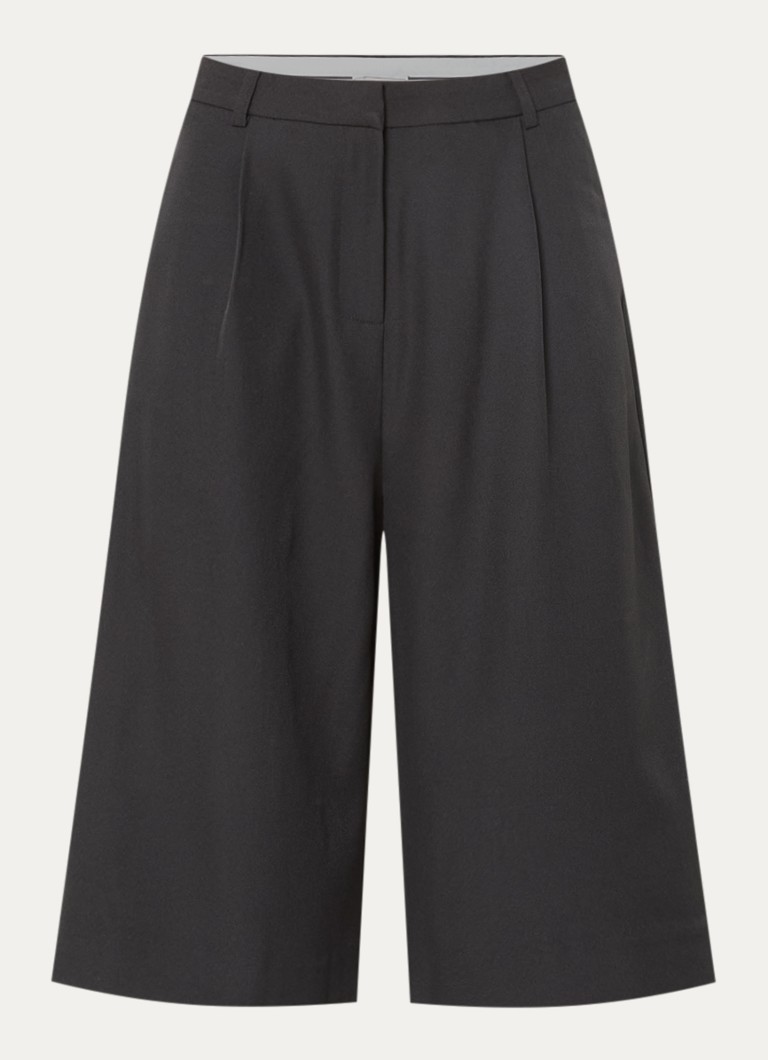 Neo Noir Dames Rima high waist wide fit korte pantalon met plooidetail in de kleur Zwart, maat: 42