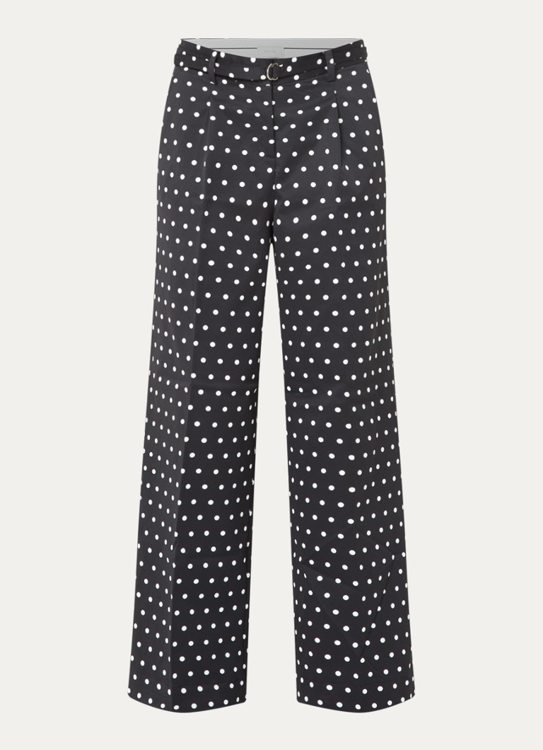 Neo Noir Dames Malba high waist wide fit broek met ceintuur en stippenprint in de kleur Zwart, maat: 40
