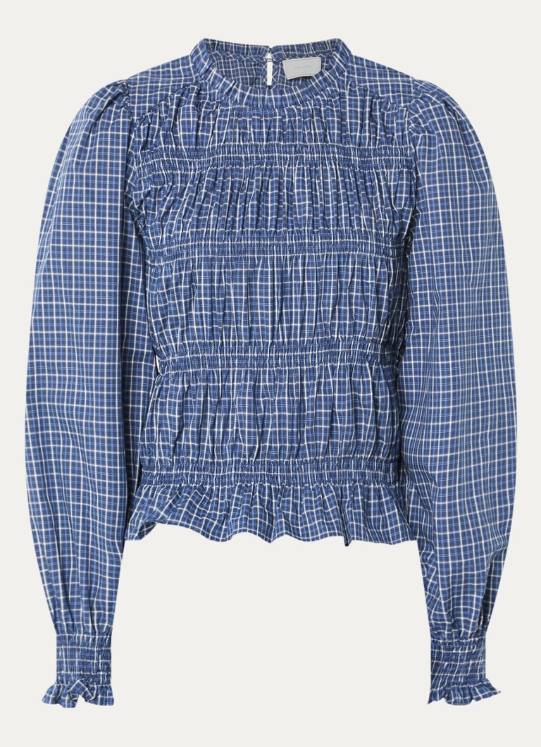 Neo Noir Dames Marcia tuniek met ruitdessin en smockwerk in de kleur Blauw, maat: 36