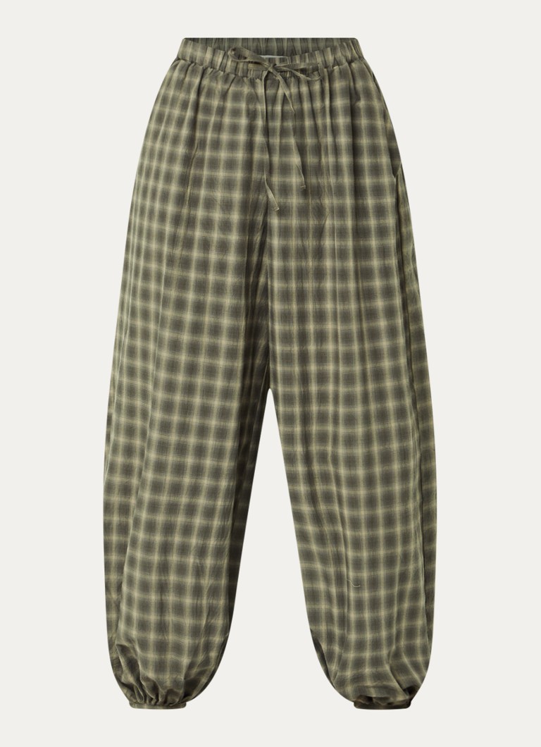 Neo Noir Dames Roxane high waist tapered fit broek met ruitdessin in de kleur Legergroen, maat: 38