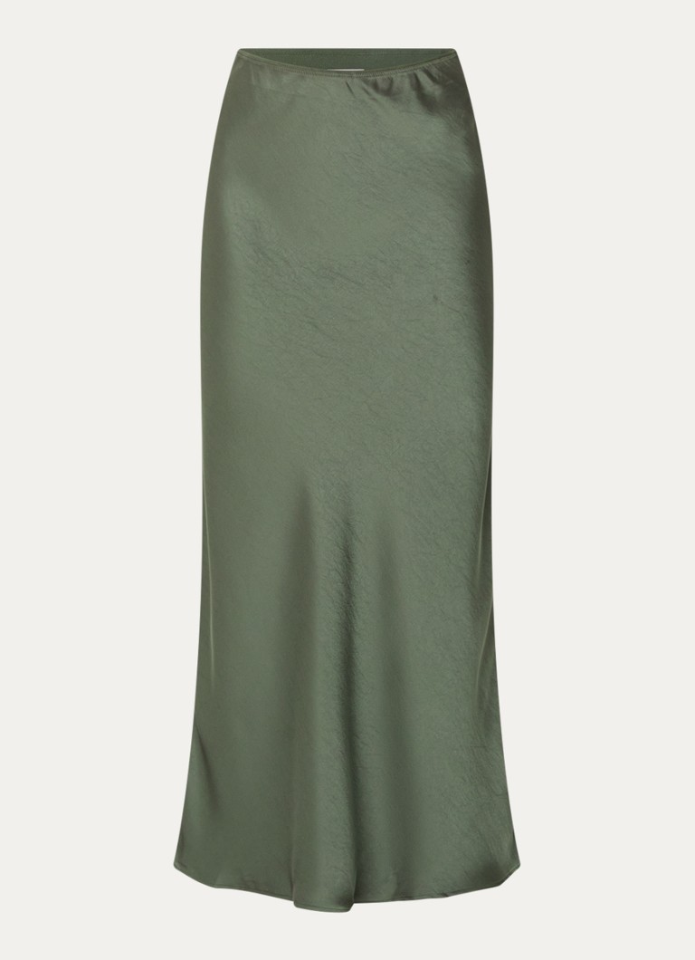 Neo Noir Dames Vicky maxi rok van satijn in de kleur Donkergroen, maat: 38