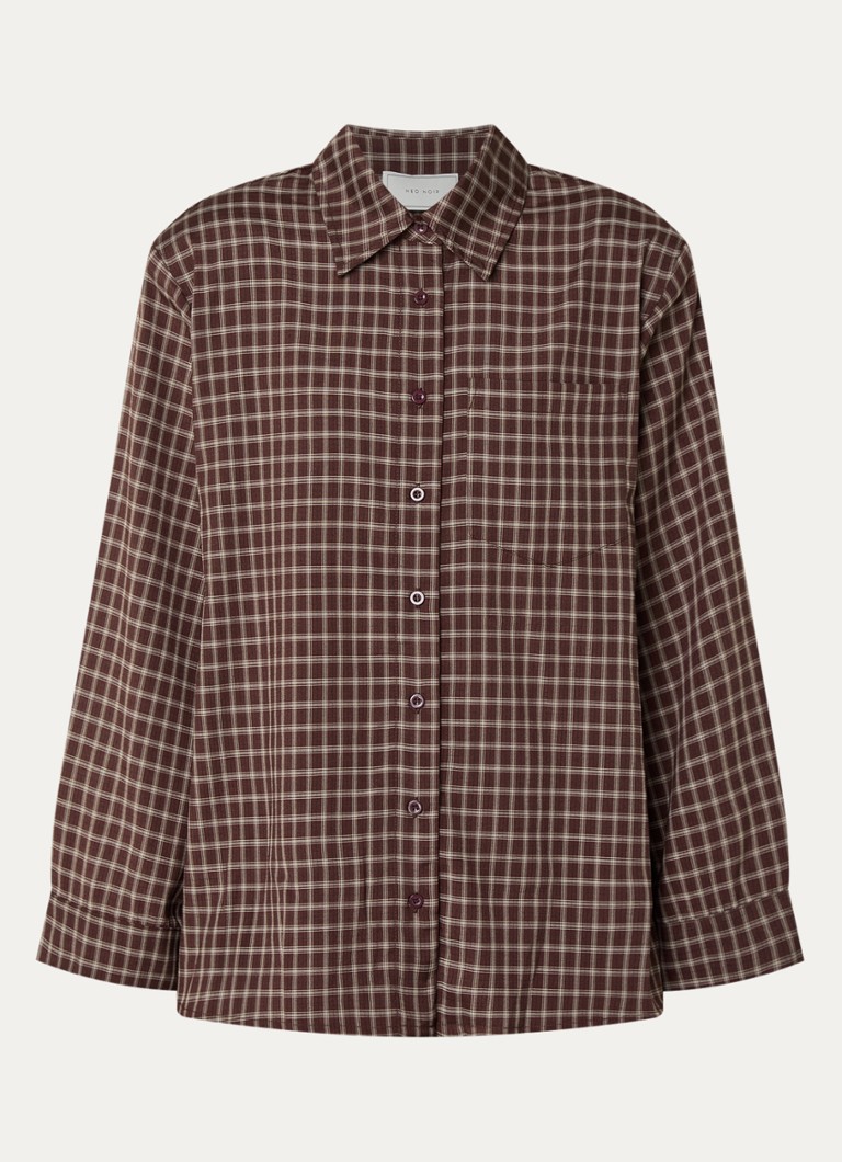 Neo Noir Dames Anella blouse met ruitdessin in de kleur Roodbruin, maat: 38