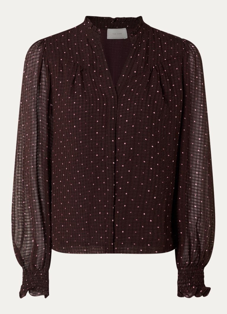 Neo Noir Dames Astrida blouse met stippenprint en structuur in de kleur Bordeauxrood, maat: 36