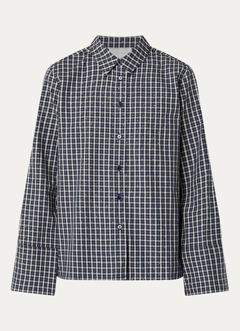 Neo Noir Dames Bedaz blouse met ruitdessin en pailletten in de kleur Donkerblauw, maat: 34