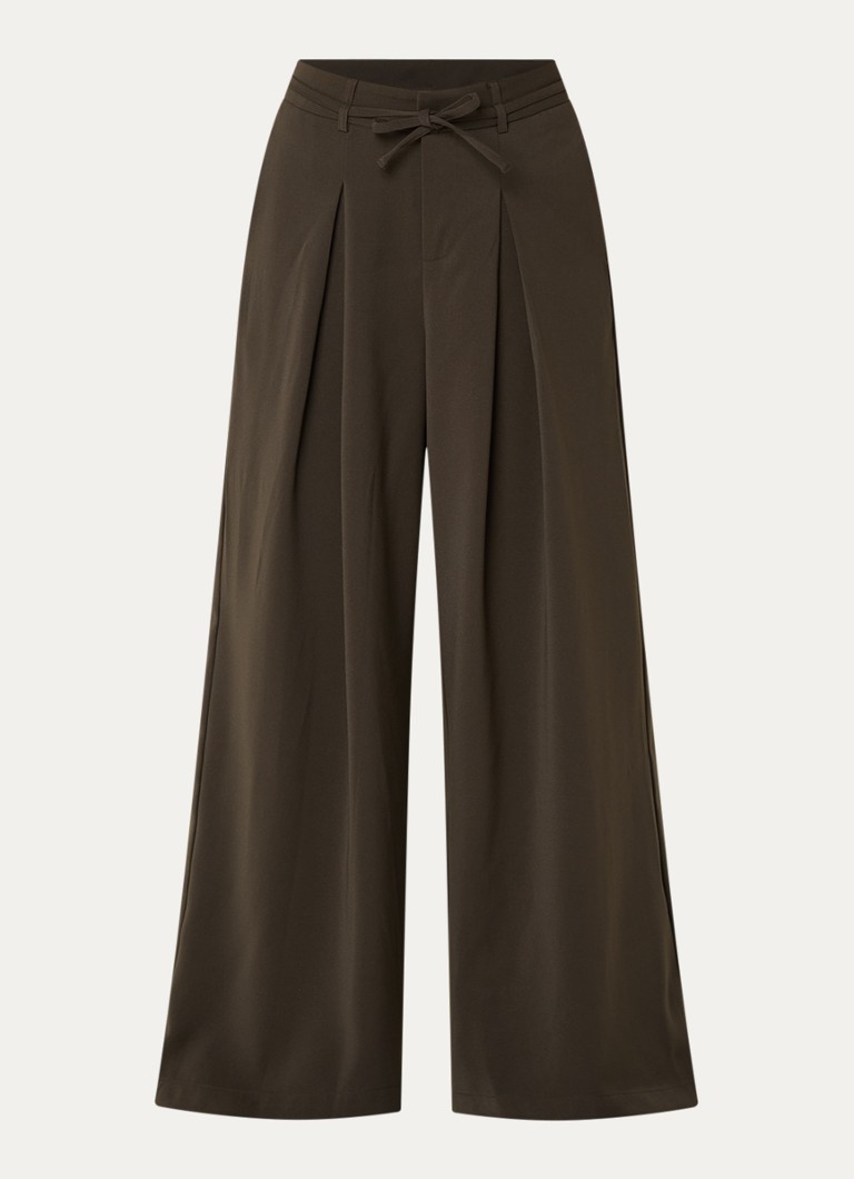 Neo Noir Dames Eddina high waist wide fit pantalon met strikceintuur in de kleur Donkerbruin, maat: 42