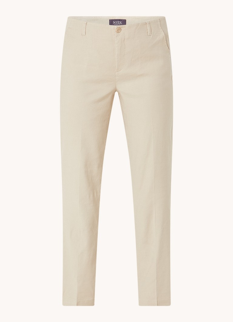 NYDJ Dames Marilyn high waist straight fit broek in linnenblend met steekzakken in de kleur Beige