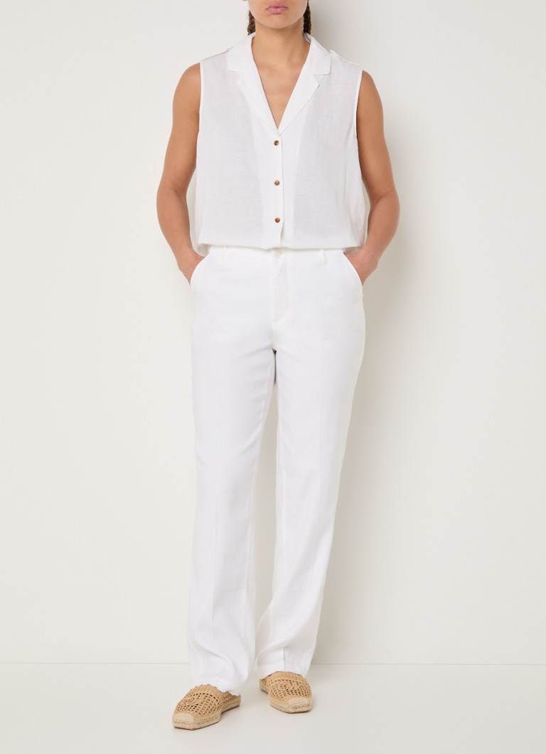 NYDJ Dames Marilyn high waist straight fit broek in linnenblend met steekzakken in de kleur Wit