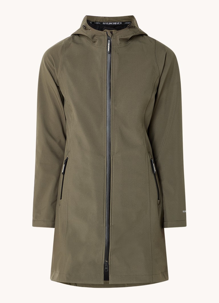 Ilse Jacobsen Dames Softshell jack met capuchon en ritszakken in de kleur Legergroen