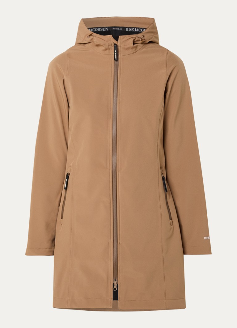 Ilse Jacobsen Dames Softshell jack met capuchon en ritszakken in de kleur Camel