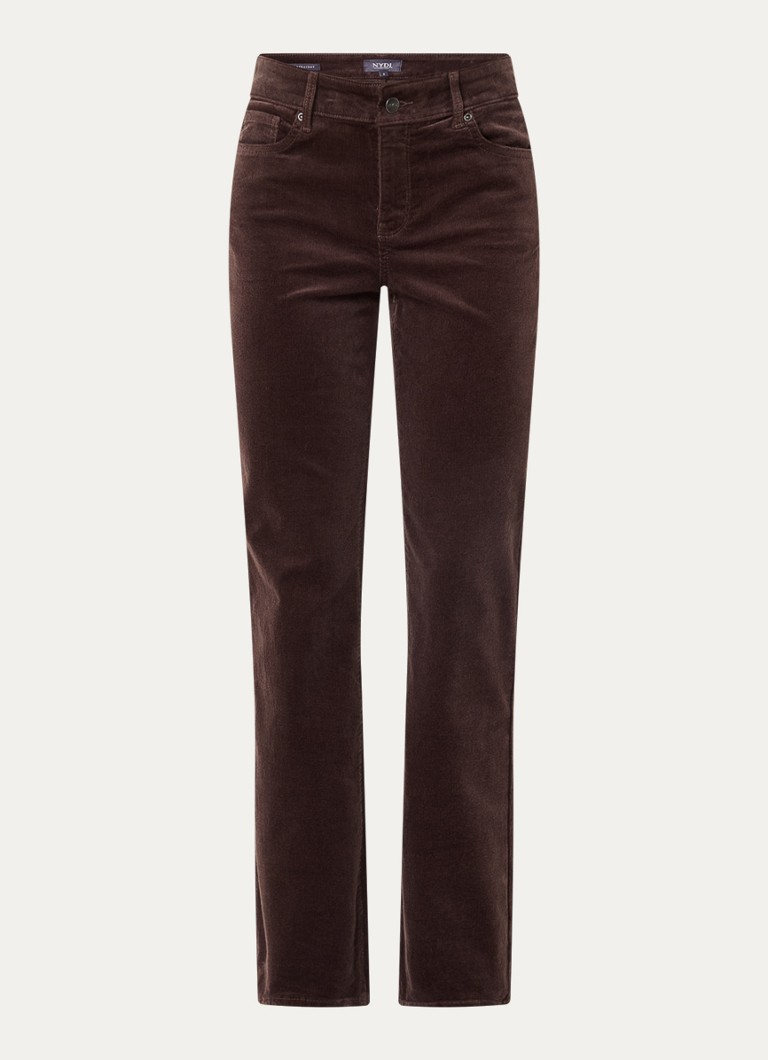 NYDJ Dames Marilyn high waist straight fit chino van corduroy in de kleur Donkerbruin