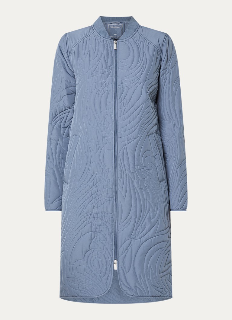 Ilse Jacobsen Dames Gewatteerde jas met quilt patroon en steekzakken in de kleur Staalblauw