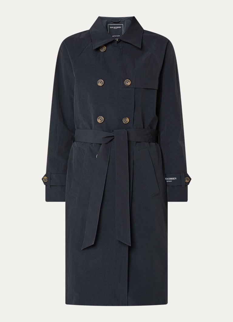 Ilse Jacobsen Dames Rainvision double-breasted trenchcoat met steekzakken en strikceintuur in de kleur Donkerblauw