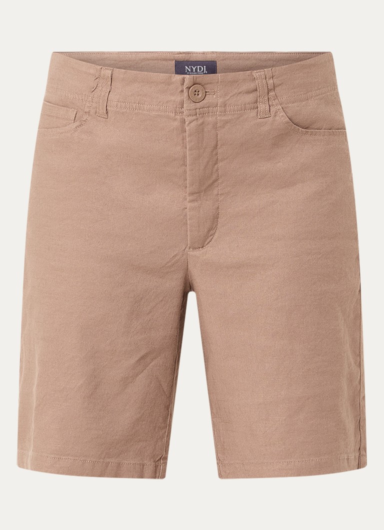 NYDJ Dames Mid waist straight fit korte broek in linnenblend in de kleur Camel