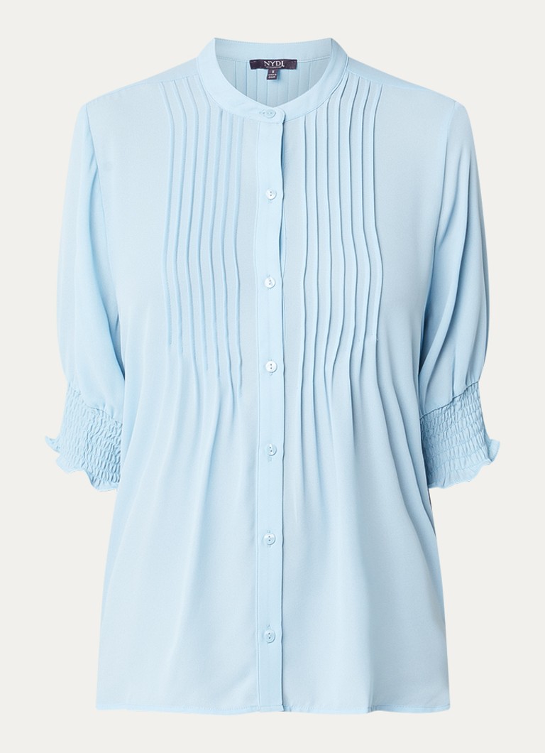 NYDJ Dames Gato blouse met print en pofmouw in de kleur Lichtblauw